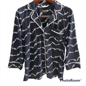 Kate Spade Pajama Top Love lettering design Size small Navy Blue